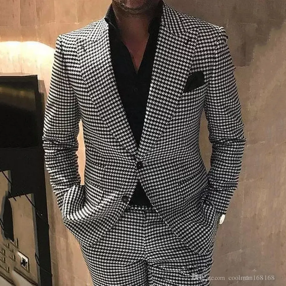 Męskie garnitury Blazers Kurtka Pants Houndstooth Suit Formal Business Jednstronowy kołnierz lapowy Slim Temperament Blazer Hombre 230503