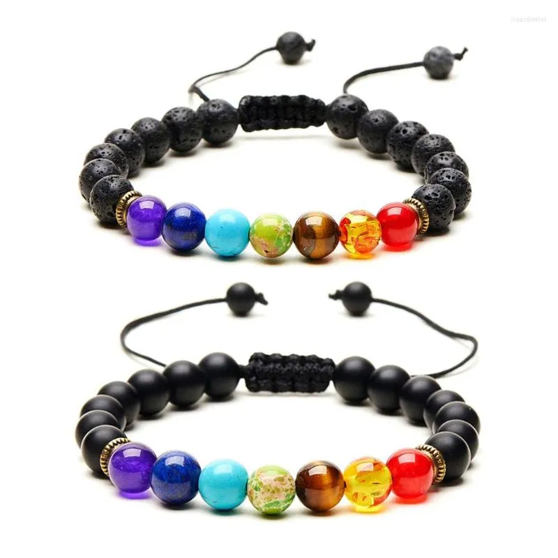 Strand colorido 8mm Lava Stones Chakra Bracelet Homens Mulheres Mulheres Cordão de óleo essencial Cordão fosco preto onyx AGATE Jóias