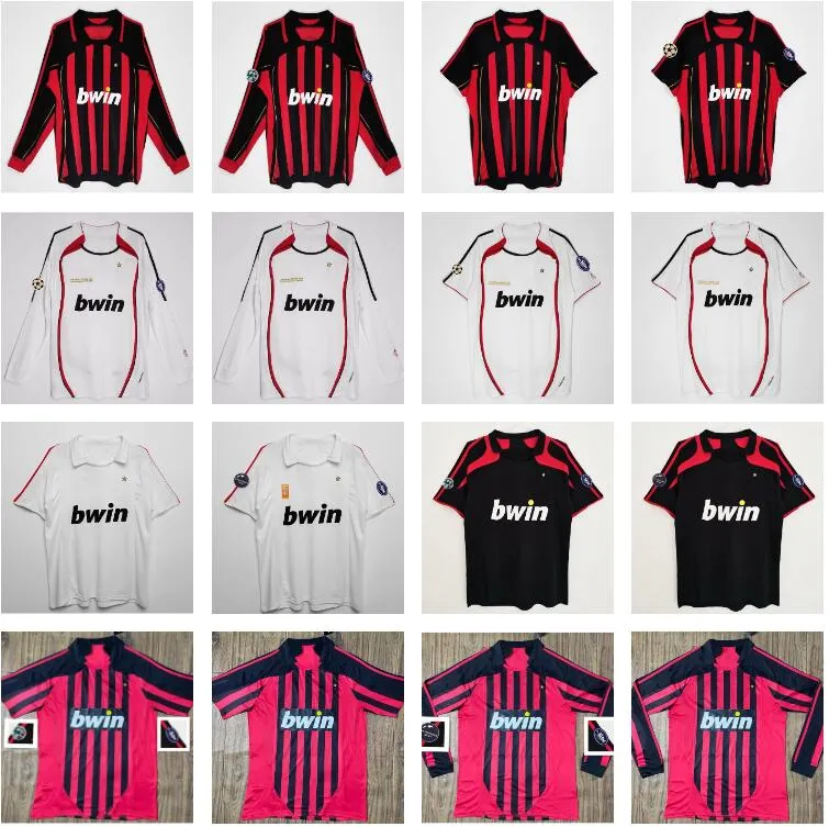 2006 2007 2008 AC Milans Retro Soccer Jerseys 06 07 08 с длинным рукавом Kaka Baggio Maldini van Basten Pirlo Inzaghi Gullit Shevchenko Винтажная рубашка классический комплект