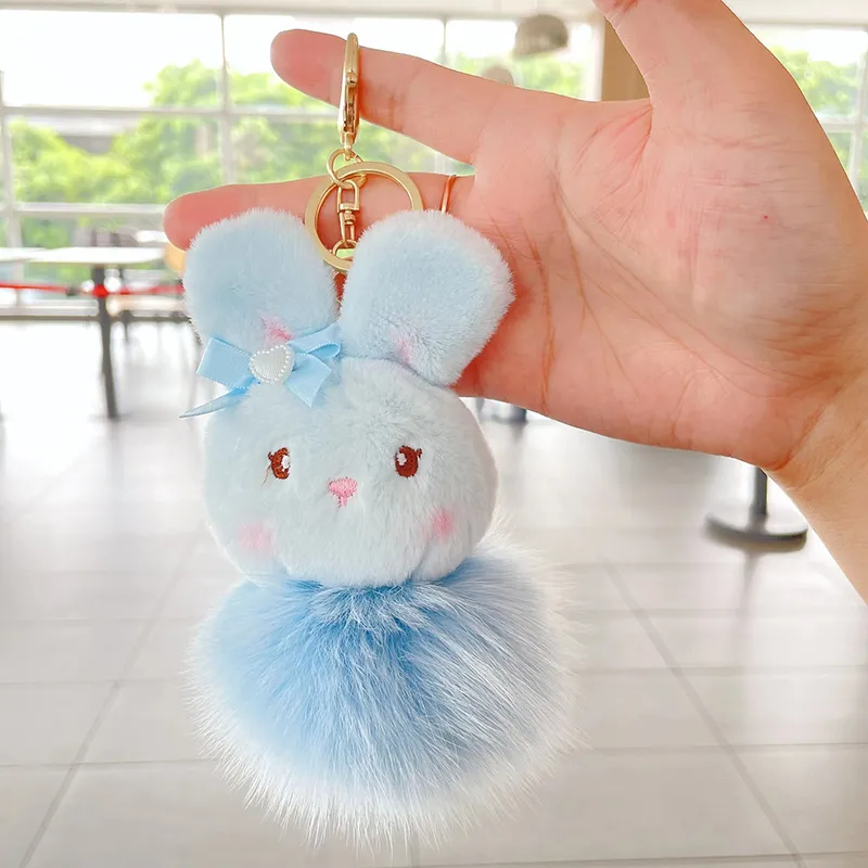 ins cute hairball little rabbit pendant keyring girl heart rabbit hair doll bag hanging ornaments wholesale