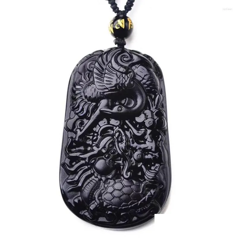 Naszyjniki wiszące naturalne czarne obsydian rzeźbia trzymaj Naszyjnik Palm Guardian Modna biżuteria nadprzyrodzona amet węzeł szczęście dhgarden dhme4