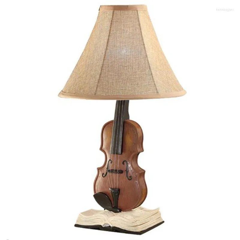 Tischlampen Europäische Vintage Harz Violine Kreative Nachttischlampen Lesezimmer Kinderzimmer Schreibtischleuchten