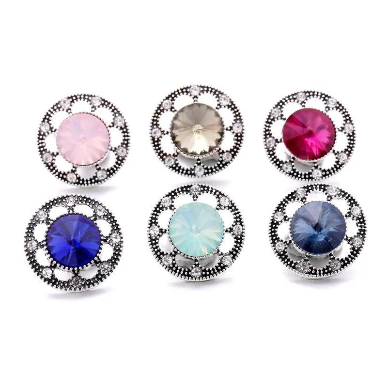 Klemt haaks Rhinestone Fastener 18mm snapknop gesp clasp Old Way Hollow Alloy Metal Charms For Snaps sieraden Leveranciers Dro Dh86B