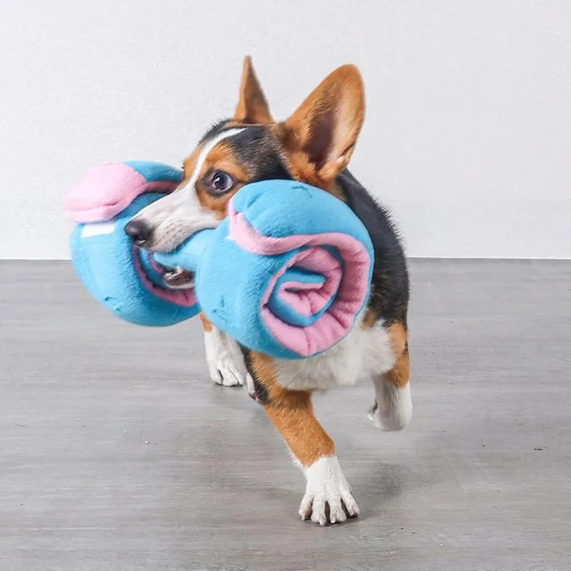 Leksaker interaktiv hund leksak hantel pussel leksak uppmuntrar naturlig foder pipig bärbar husdjur snörmatta långsam matare lätt att rengöra