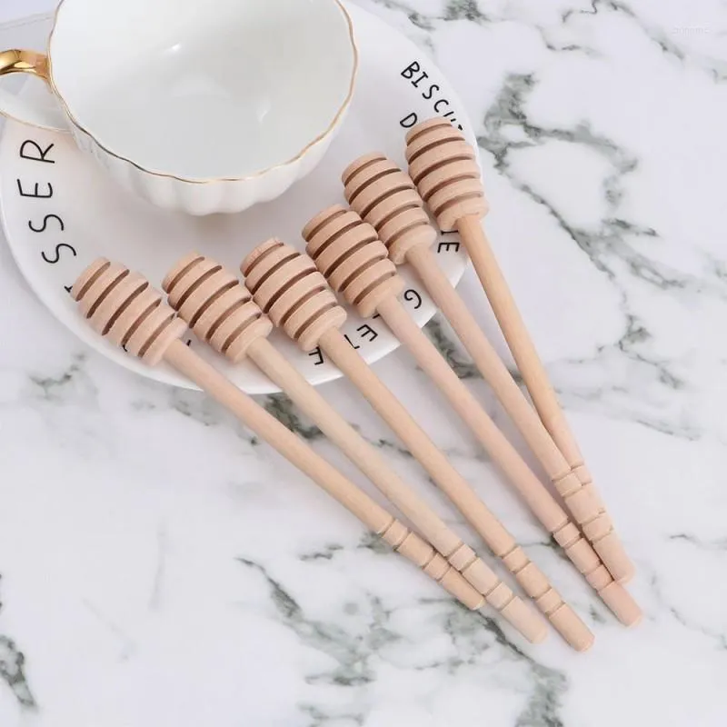 Flatware Sets 6pcs Honey Stir Bar Mixing Handle Jar Spoon Practical Wood Long Stick Supplies Kitchen Tools