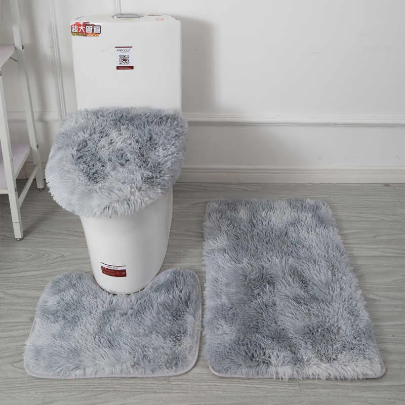 Tappeto da bagno in peluche Set da toilette in peluche Tappetino antiscivolo Set da bagno per assorbimento d'acqua Combinazione tre in uno a forma di U 40 * 50 mm + copertura 45 * 50 mm + tappetino per porta 50 * 80 mm