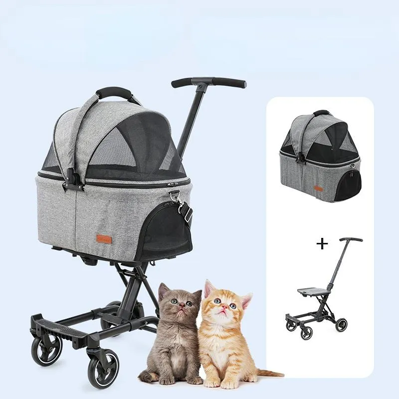 2024 Luxury 4 Wheel Pet Stroller Detachable Foldable Breathable Windproof Pet Carrier for Dogs and Cats