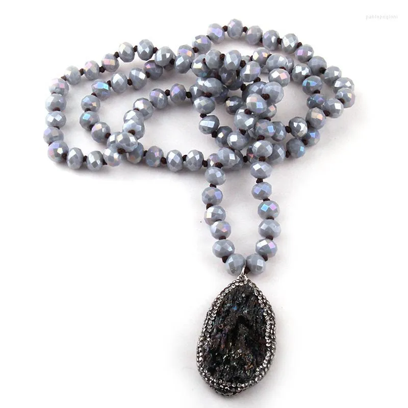 Chains Fashion Bohemian Tribal Jewelry Gray Crystal Knotted Halsband 5X8 Glass Natural Irregular Stone Charm Pendant_voghion.com