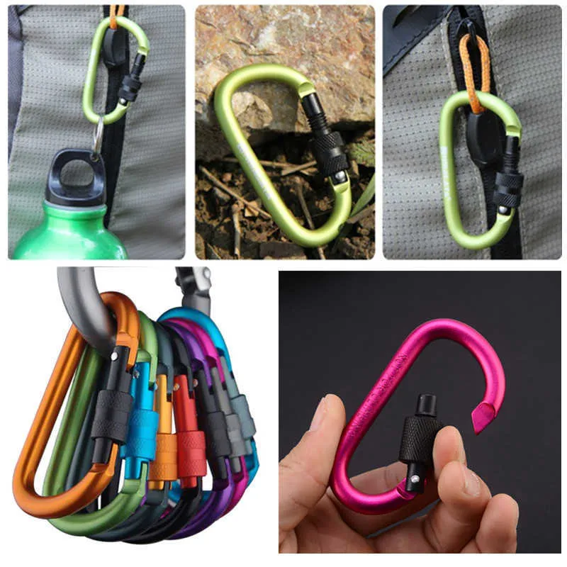 5 PCSCARABINERS 2 st aluminium Carabiner D-Ring Key Chain Clip Locking Type D Quick Draw Carabiner Bottle Buckle Travel Kit Camping Equipment P230420