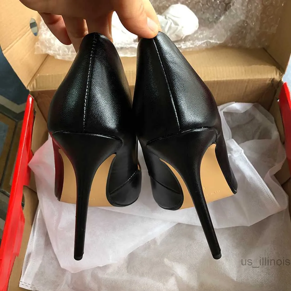 Black Matte Pointed Toe Stiletto Pumps for Women Plus Size 40 48 15cm High Heel Shoes Slip On Wide Foot PU Leather