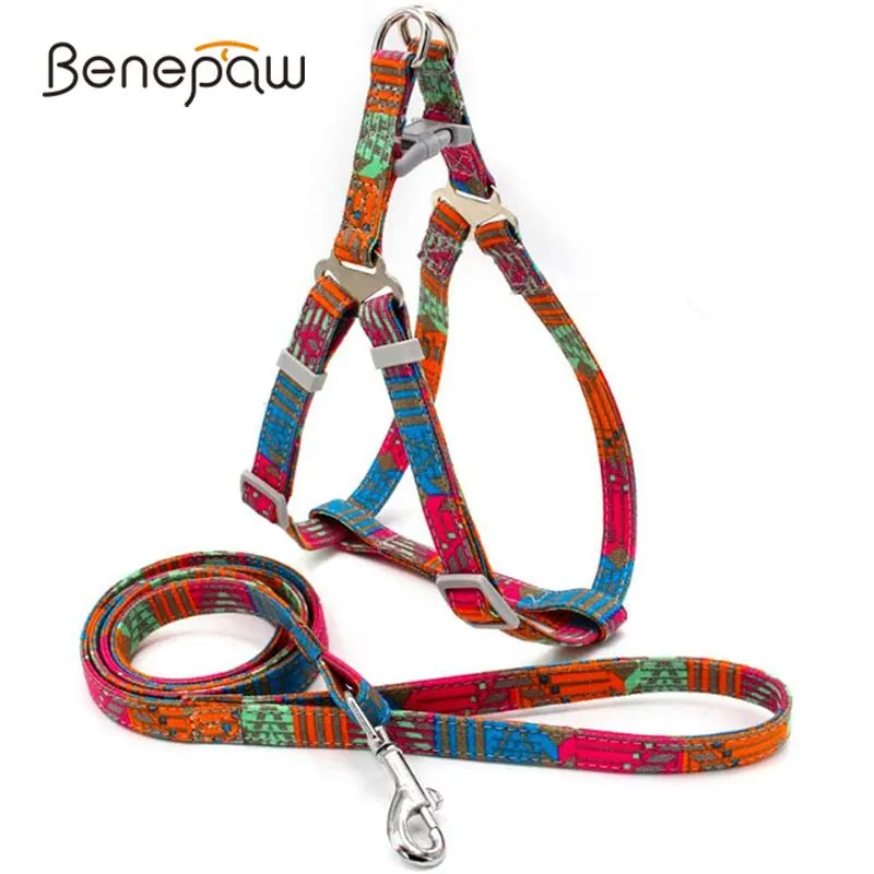 Conjuntos Benepaw Durável Retro Bohemia Dog Harness e Trela Conjunto Ajustável Confortável Segurança Pet Vest para Pequeno Médio Grande Raça