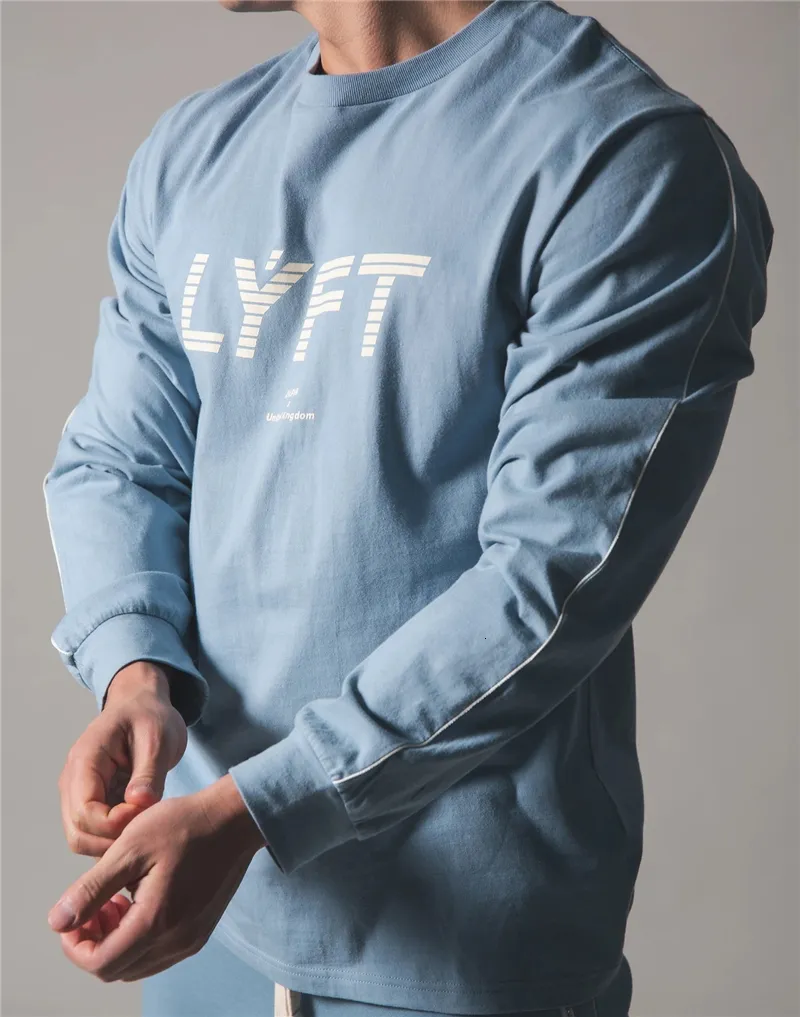 T-shirts pour hommes LYFT marque décontracté à manches longues coton t-shirt hommes Gym Fitness entraînement maigre t-shirt mâle imprimé t-shirt hauts vêtements de Sport en cours d'exécution 230503