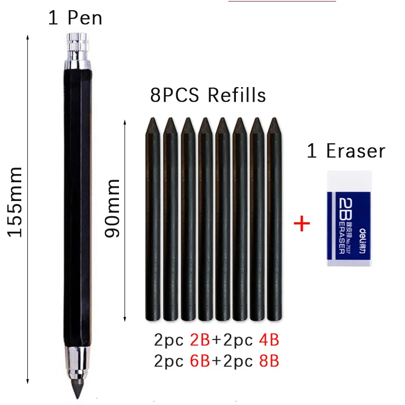 Mechanical Pencil 5.6mm, Lead Pencils Mechanical Holder Large Automatic Holder 20pcs 2b Pencil Lead Graphite Lead Pencil Drawing Art Sketching Woodwor