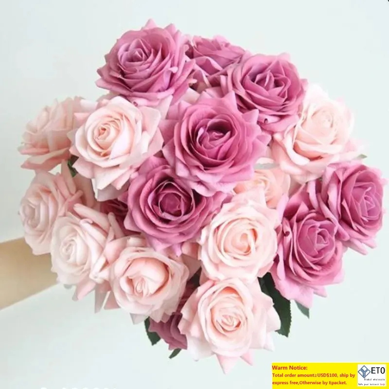 50 pcs Décor Rose Fleurs Artificielles Fleurs En Soie Floral Latex Real Touch Roses Bouquet De Mariage Conception De Fête À La Maison