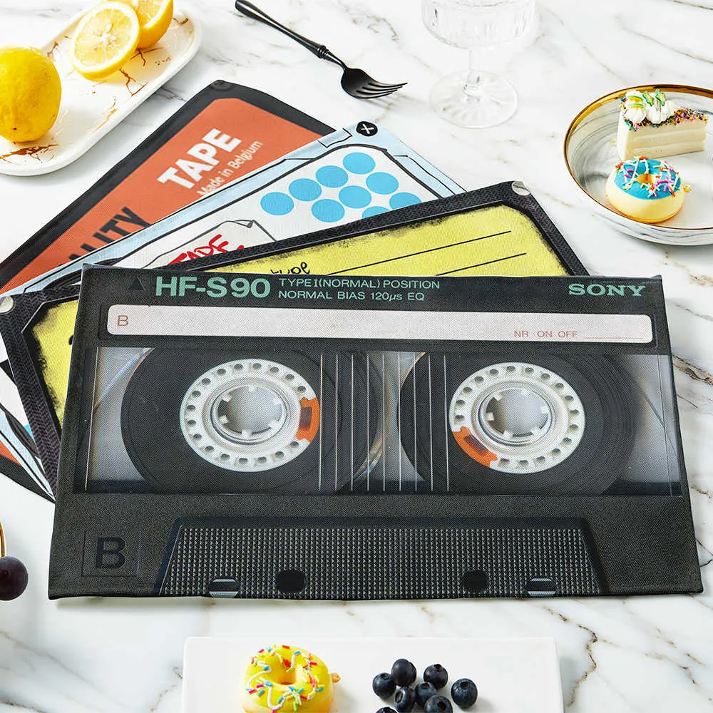 Mats kuddar vintage kassettmusik band placemat nonslip värmebeständig tvättbar plattmatta för matbord skål dalbana heminredning 42x32cm z0502