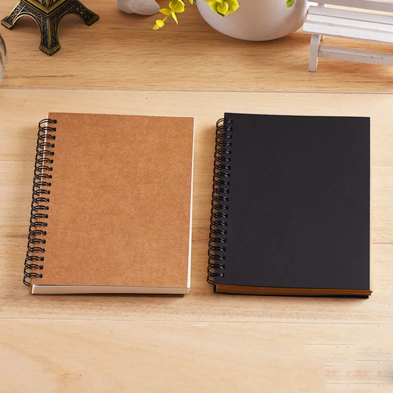Notepads Notebook Spiral Sketchbook Graffiti for school supplies Size A5 A6 100 pages Kraft paper cover blank page 230503