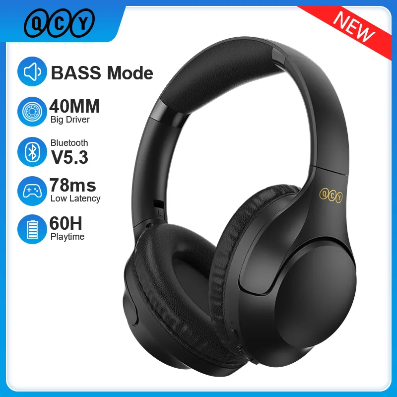 H2 casque sans fil Bluetooth 5.3 écouteurs BASS HIFI casques stéréo 78 ms faible latence pour les jeux de musique 60 heures de lecture