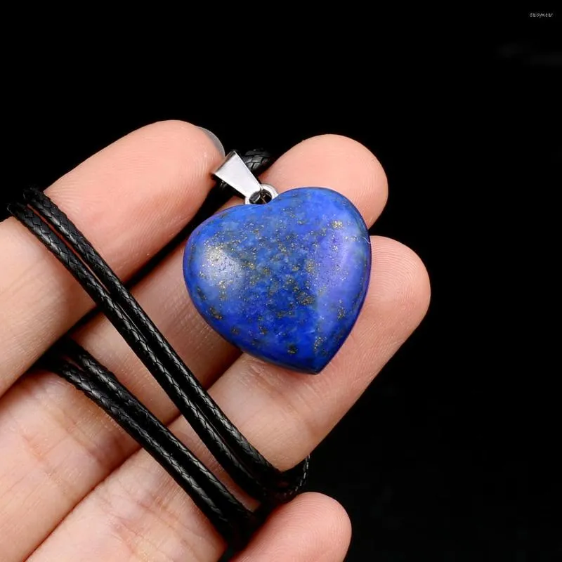 Pendant Necklaces 2023 Natural Stone Heart Necklace Charms Agates Leather Rope For Making DIY Jewerly 25x25x10mm