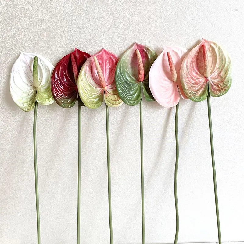 Decorative Flowers Single Branch 3D Simulation Anthurium Home Green Plants Potted Decoration Flower Arrangement Adhesive Tape Artificial