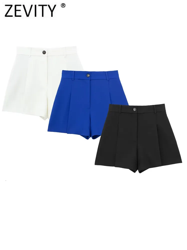 Kvinnors shorts zevity kvinnor mode hög midja fast färg casual shorts office lady zipper flue affär shorts chic pantalone cortos p3842 230503