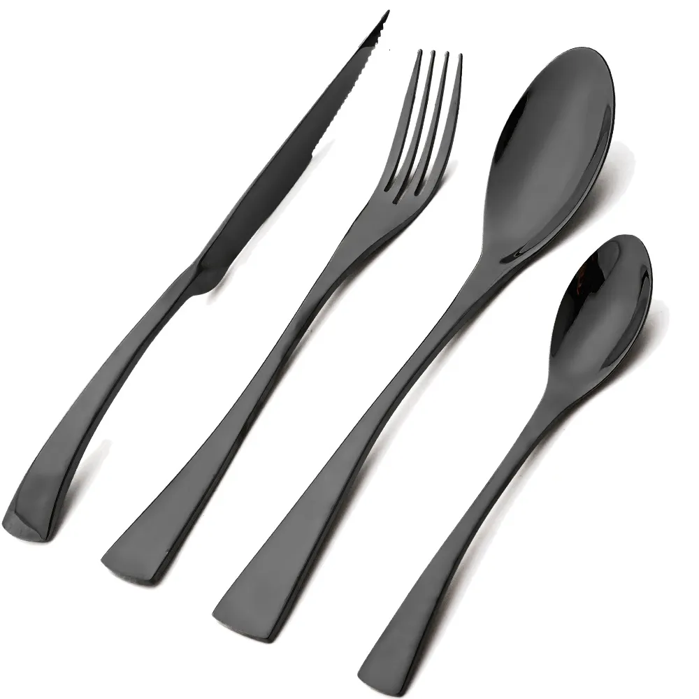 Zestawy zastaw obiadowych DRMFIY 4PCS Zestaw Western Staliwa Black 304 Stal nierdzewna sztućca Kitcherzy Kuchenka Widelec Kompletny zestaw naczyń stołowych 230503