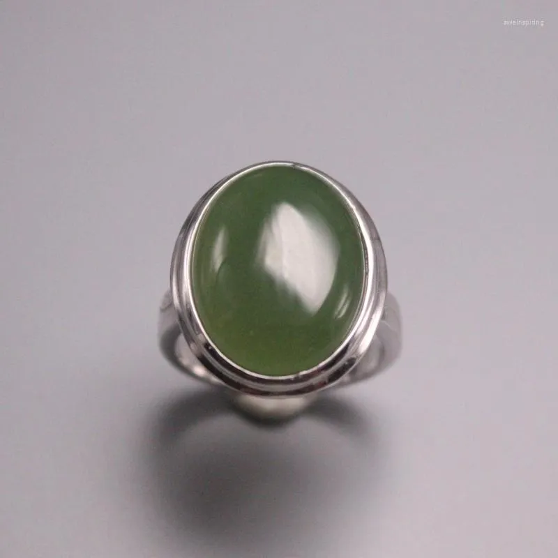 Cluster Rings Solid S925 Sterling Silver Ring Women Luck Green Jasper Oval 22mmW US6-8 Gift