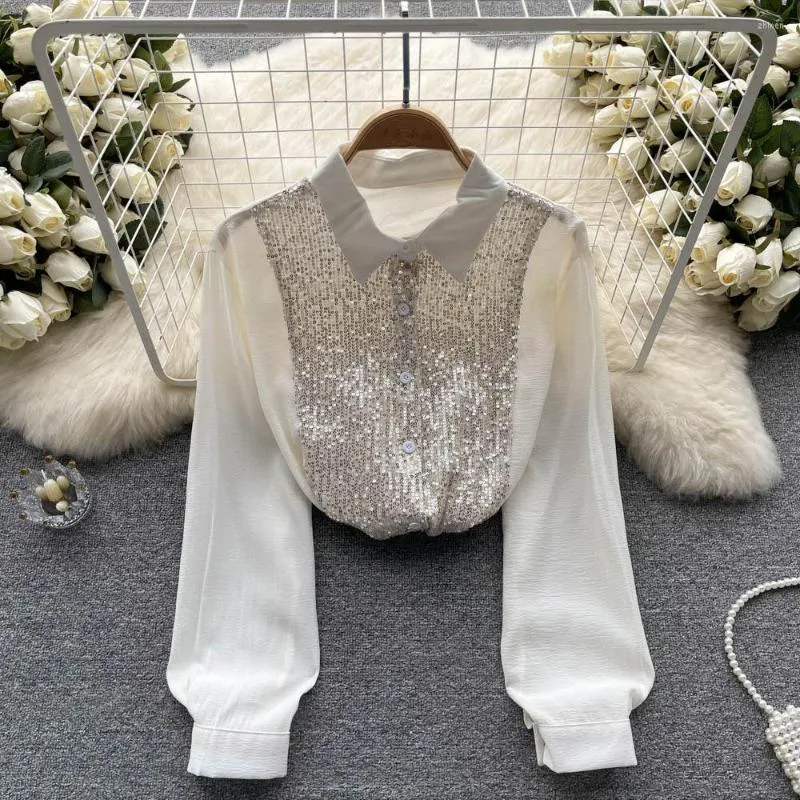 Women's Blouses Frans Design zware pailletten stiksel lange mouwen dunne sectie niche chic blouse