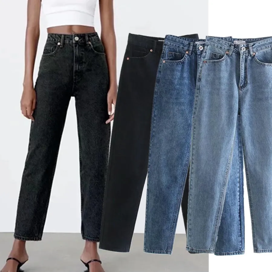 Jeans Jenny Dave Jeans kadın gündelik temel gevşek yüksek bel harem jeans İngiltere tarzı moda katı basit retro anne kot pantolon kadınlar için