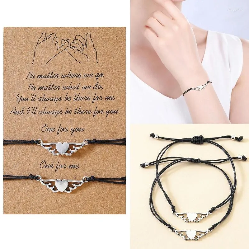 Braccialetti a maglie Bracciale con ciondoli Cuore Coppia fortunata per amicizia Amore Ala Ciondolo Catena a corda