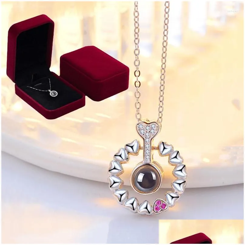 Pendant Necklaces Luxury Love Projection Necklace With Wool Gift Box 100 Languages I You Jewelry 2023 Accessories Fo Dhgarden Dho60