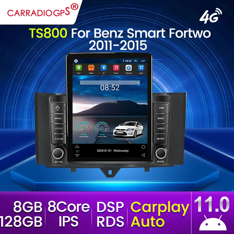 Android 11 Voiture Dvd Radio Multimédia Vidéo pour Mercedes Benz Smart Fortwo 2011-2015 Lecteur Navigation GPS 2 Din 128G PAS de Dvd 2DIN