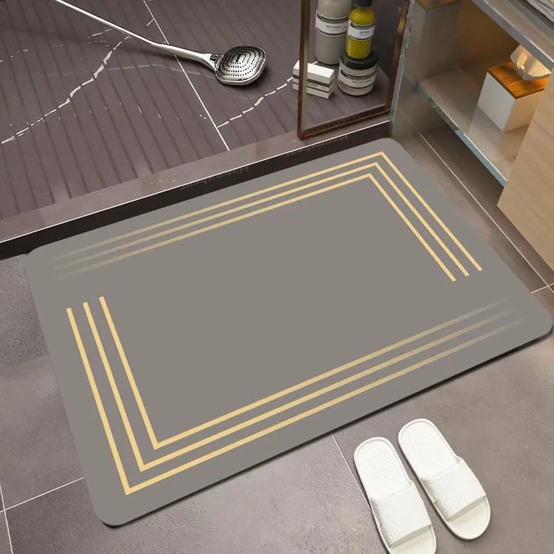 Tapis de bain à rayures dorées, absorbant, antidérapant, pour toilettes, chambre à coucher, cuisine, paillasson d'entrée, décoration nordique pour la maison