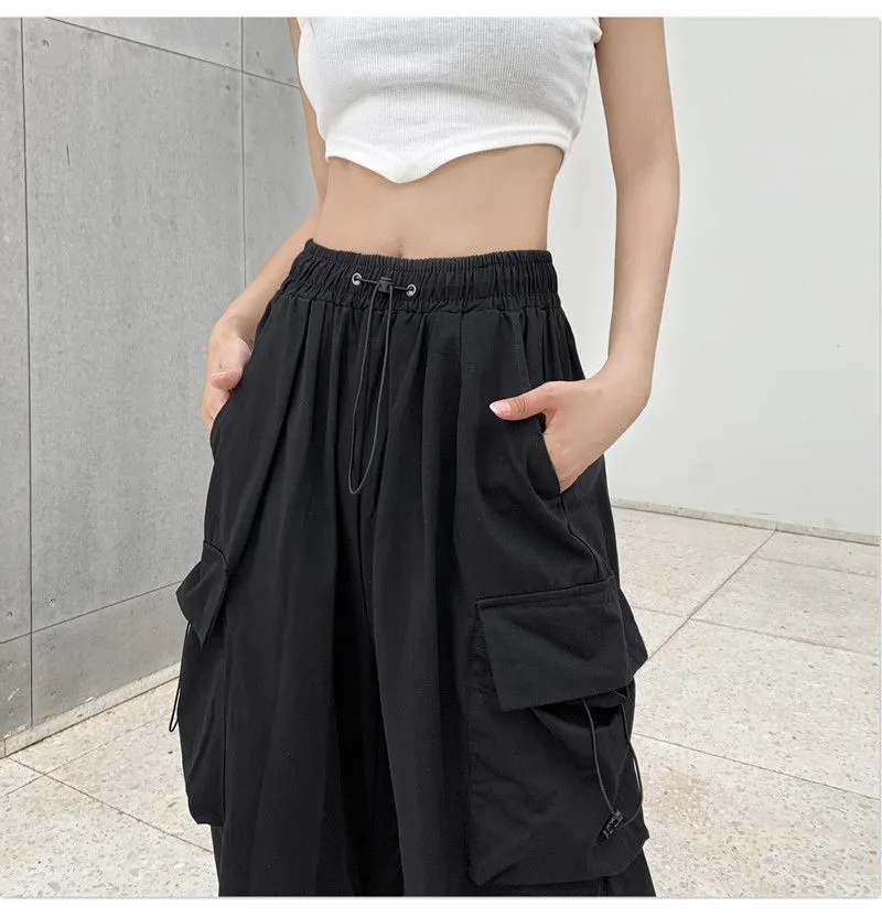 Calça feminina s y2k feminino streetwearwear cargo cargo coreano harajuku  pista de pára -quedas homens tech calças de moletom de perna larga as  calças