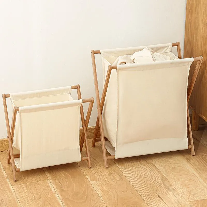 Organisation Bamboo Wood Laundry Hamper Sorter Cart de trieur pliable Panier de vêtements pliants Rangement avec sac de tissu de doublure amovible X Frame TJ7093