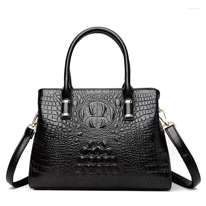 Kvällspåsar högkvalitativ krokodil lyxläderhandväskor Kvinnor Designer Vintage Alligator Satchel Tote Lady Shoulder Bag For E1