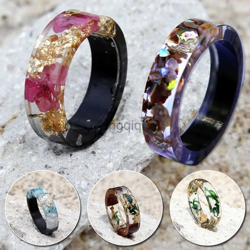 Band Rings Sandalwood Resin Transparent Epoxy Fashion Handmade Dried Flower Wedding Jewelry Love For Women 2021 Trend Y23
