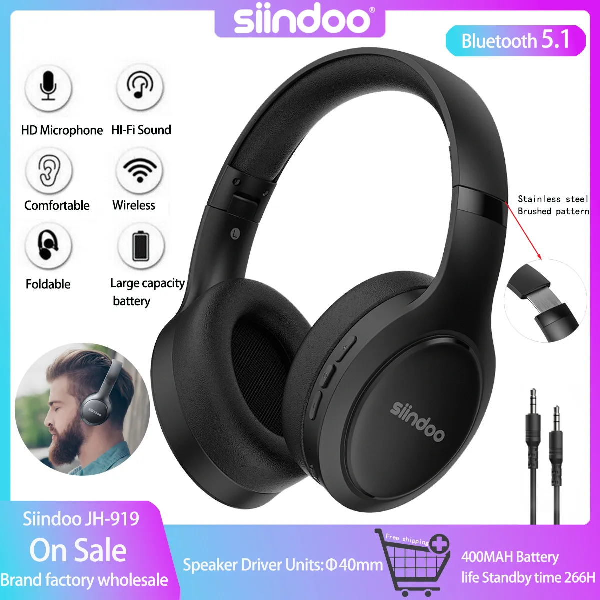 Approvisionnement En Gros Écouteurs De Téléphone Portable Siindoo JH 919 Casque  Bluetooth Sans Fil Pliable Stéréo Super Bass Réduction Du Bruit Mic Pour  Iphone Laptop PC TV 230503 De Kang04, 12,4 €