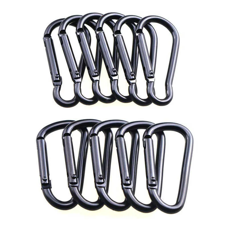 5 PCSCarabiners 5Pcs Black Carabiner Clips for Mountaineering D Shaped Buckle Aluminum Alloy Locking Spring Snap Hook Keychain Outdoor Camping P230420