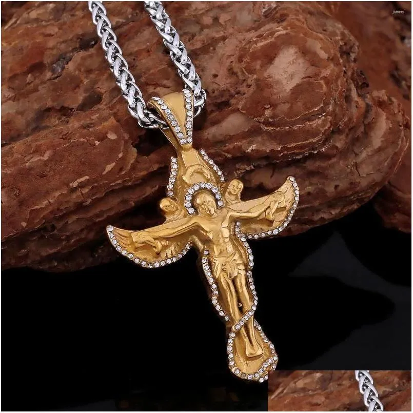 Naszyjniki wisiorek premium wiara religijna Jezus retro naszyjnik nordycki męski krzyż złoty krzyż amet moda punkowa akcesoria biżuterii dhgarden dhrou