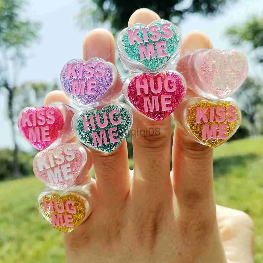 Band Rings Fishsheep Korean Transparent Glitter Akryl Love Kiss For Women Girls Colorful Clear Darts Heart Hug Letter Party Jewelry Y23