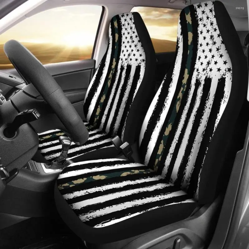 Car Seat Covers Amazing Green American Flag Black And White Pack Of 2 Universal Front Protective Cover