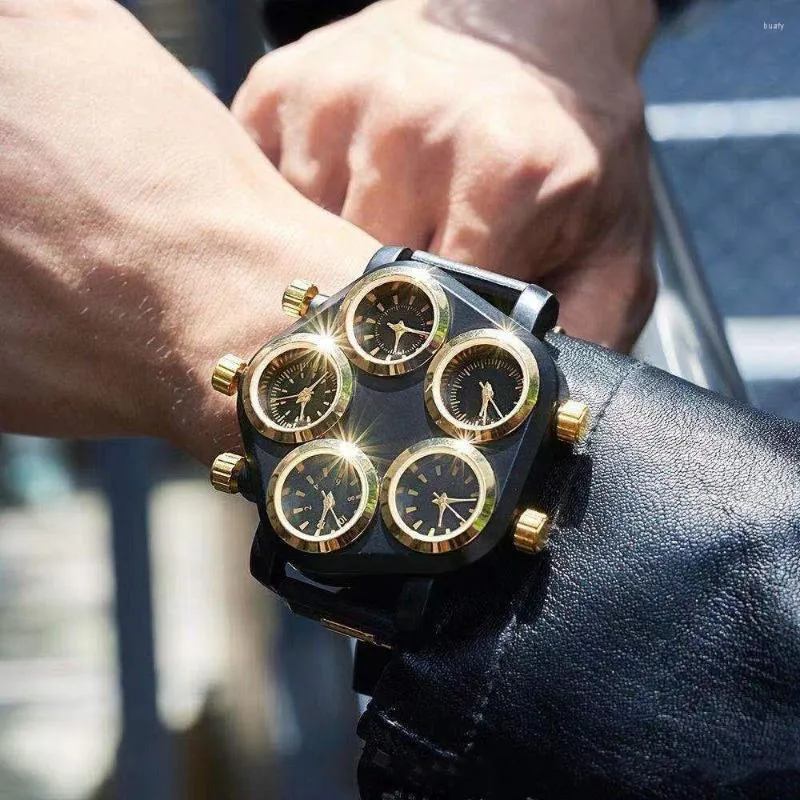 Wristwatches Five Movement Sport Big Dial Extra Large Stylish Guy's Hip Hop Watch Cool Punk Men's Quartz Male Clock Time Hour