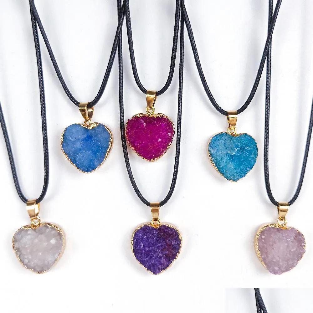 Pendentif Colliers Amour Coeur Reiki Guérison Résine Druzy Druse Collier Chakra Puissance Pierres Énergie Pierre Drop Livraison Bijoux Pendentifs Dhypk