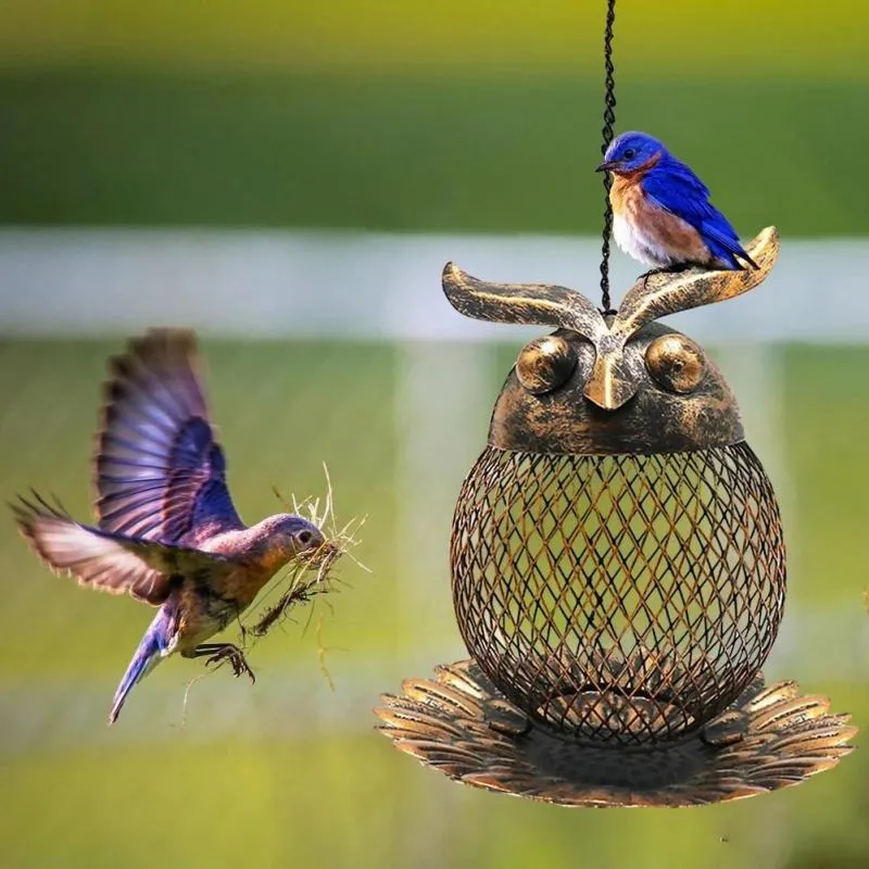 Karmienie dziki ptak sowa kształt podajnik na zewnątrz wisząca metalowa siatka hummingbird sowa zaopatrzenie ptak