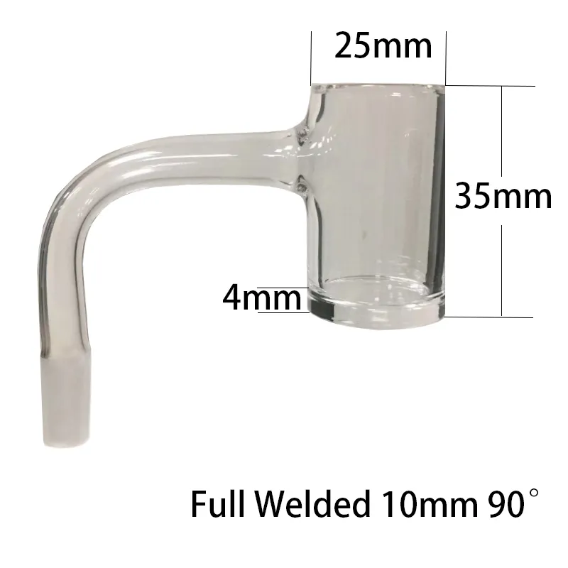 25mm Full Welded Quartz Banger Ciotole fumatori Scivolo 10mm 14mm Maschio 90 gradi Flat Top Senza saldatura Bangers chiodo tubi dell'acqua Narghilè Bong