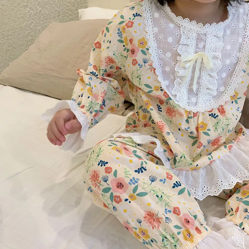 Pyjama Enfant Vêtements De Nuit Fille Pyjama Floral Set.Vintage Style Espagnol Toddler Brodé Dentelle Pyjama Set Nightwear.Vêtements Pour Enfants 11T 230503