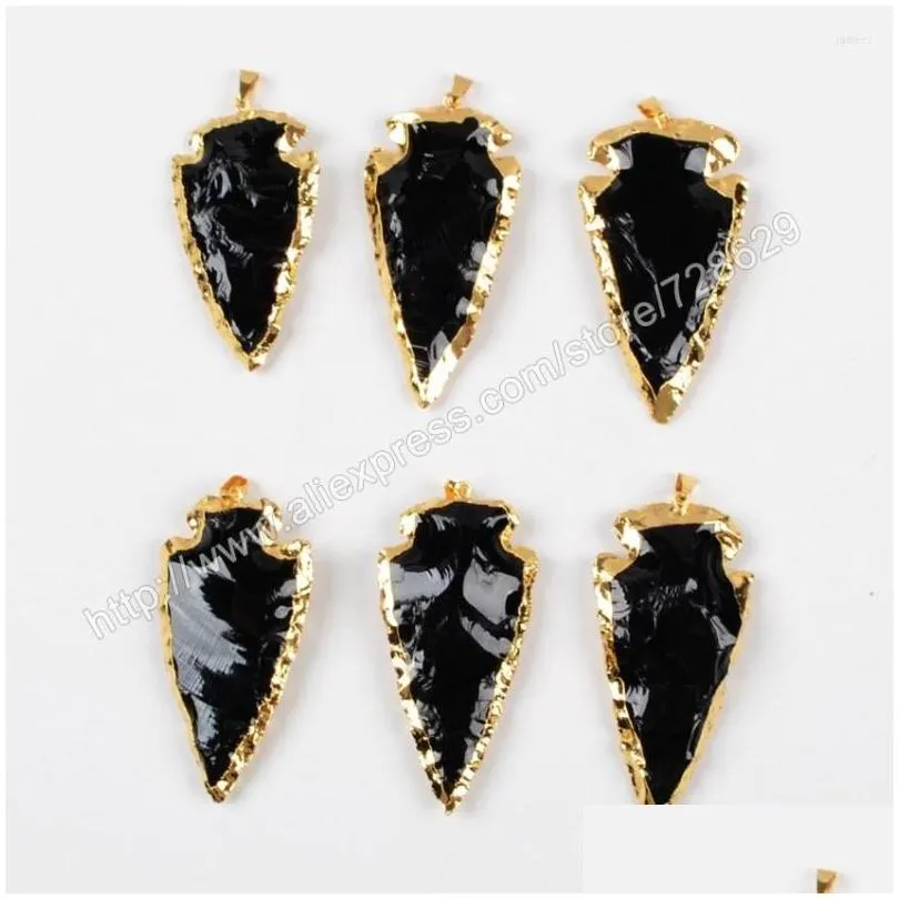 Pendant Necklaces Borosa 5Pcs/Lot Arrowhead Gold Color Black Obsidian Bead Jewelry G0503 Drop Delivery Pendants Dhgarden Dhf7D