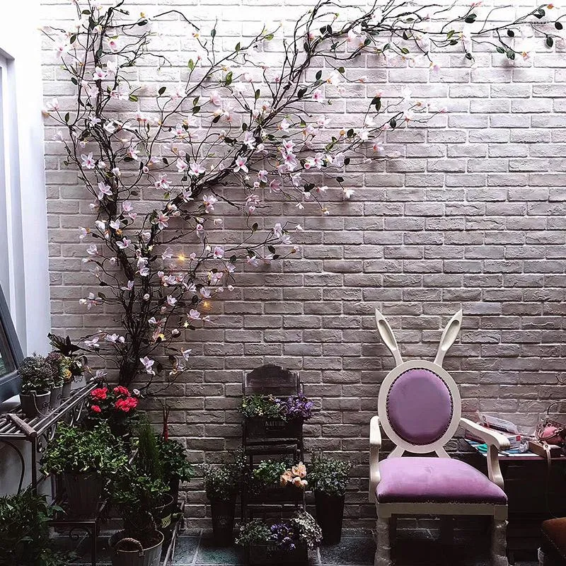 Décoratif Fleurs Costume Artificielle Magnolia Arbre Plante Toile de Fond Ensemble Soie Orchidée Fleur Paysage Tenture Maison De Noce Décoration