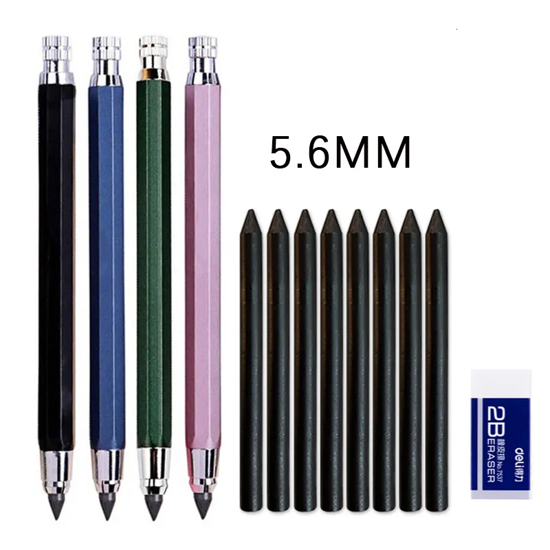 Markörer 56mm Metal Mechanical Pencil Set 2B4B6B8B Art Automatic S With 8 Sts Lead Refillings för ritning av skrivande brevpapper 230503