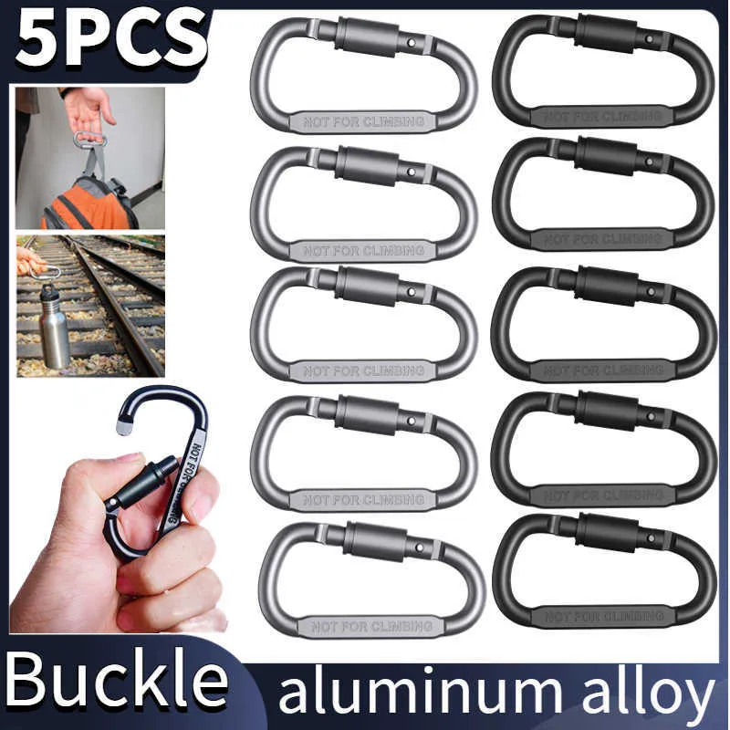 5 PCSCarabiners EDC Tool Survival D-ring Locking Carabiner Clip Set Screw Lock Hanging Hook Buckle Karabiner Outdoor Camping Climbing Equipment P230420